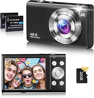 Digital Camera, 4K Vlogging Camera for YouTube Autofocus 48MP UHD Cameras for Photography with Anti-Shake, 16X Digital Zoom Point and Shoot Digital Camera with 32GB Card for Teens Adult Beginner-Black