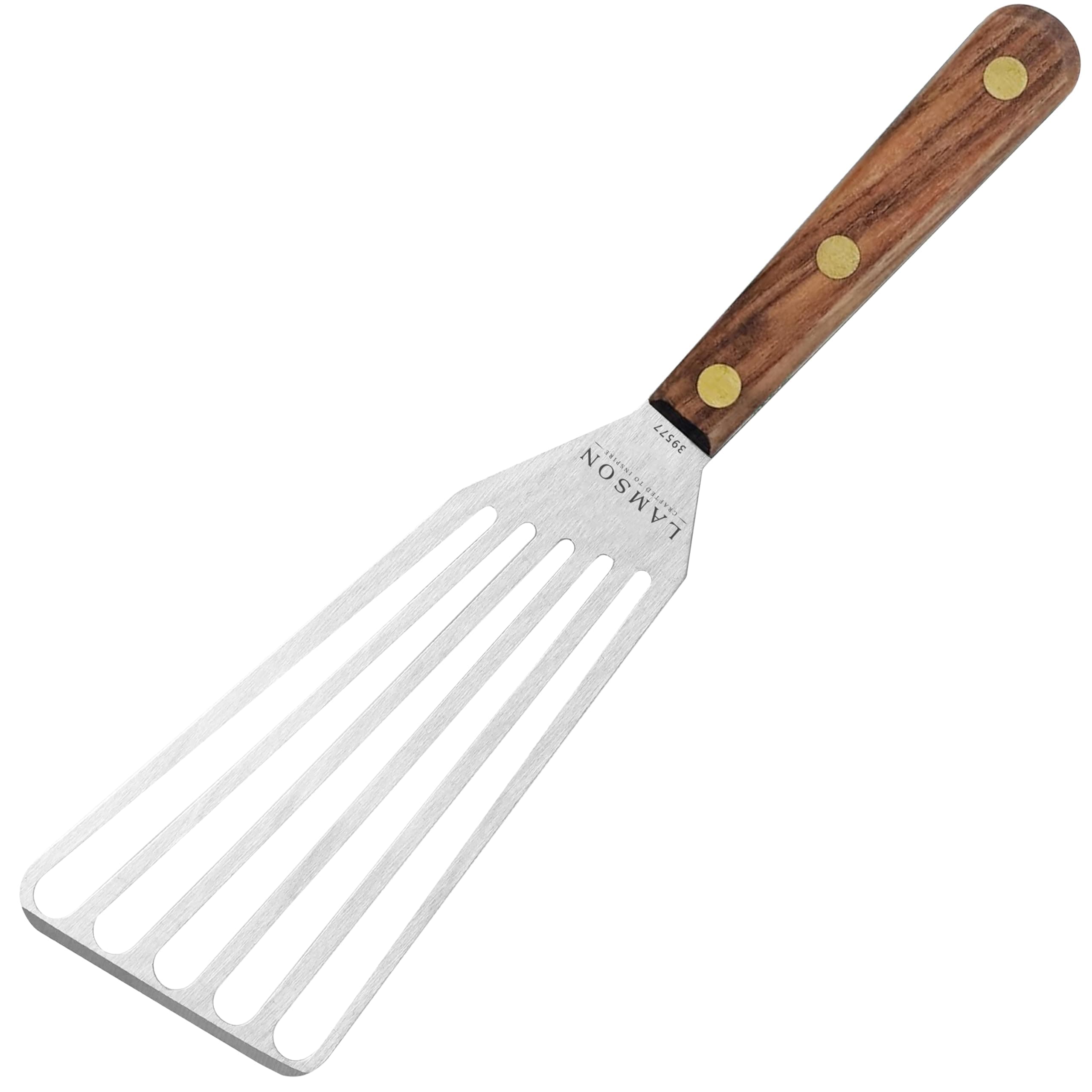 Lamson Metal Spatula Slotted Turner - 3' x 6" Stainless Flipper with Walnut Handle, Right-Hand - Chef's Frying Fish Turner, Metal Grilling Spatula