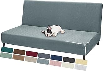 ZNSAYOTX Stretch Fit Futon Cover (67"-82") Armless Futon Sofa Bed Slipcover with Elastic Band, Universal Foldable Sofa Mattress Protector Full Queen Size, Washable Comfort Jacquard (Light Grey)