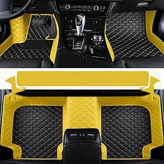 NGUMMS Custom Car Floor Mat Compatible with 95% Car Models Luxury Leather All Weather Waterproof Anti-Skid Full Coverage Car Mats (Yellow and Black Beige)