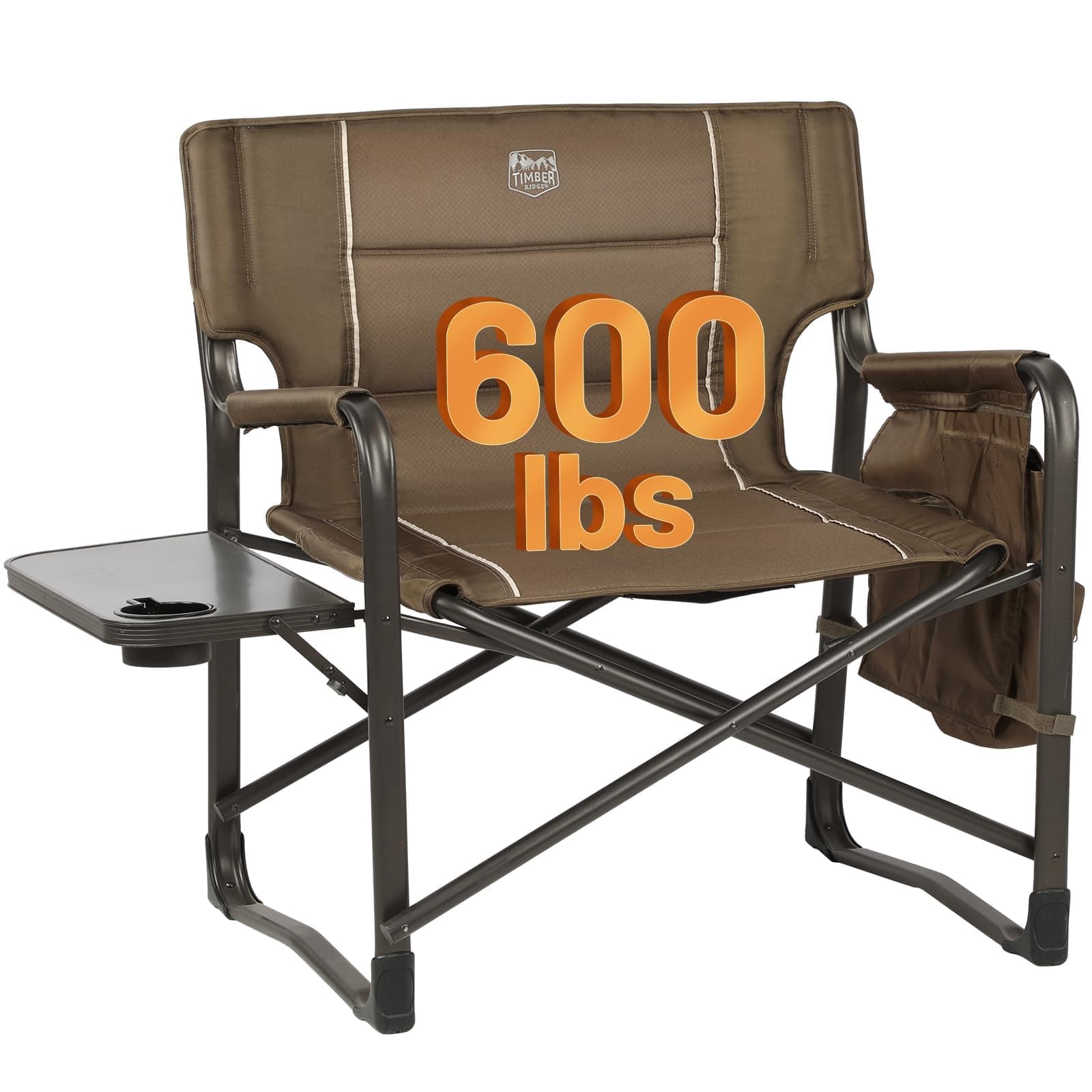 TIMBER RIDGE XXL Upgraded Oversized Directors Chairs with Foldable Side Table, Detachable Side Pocket, Heavy Duty Folding Camping Chair up to 600 Lbs Weight Capacity (Brown) Ideal Gift