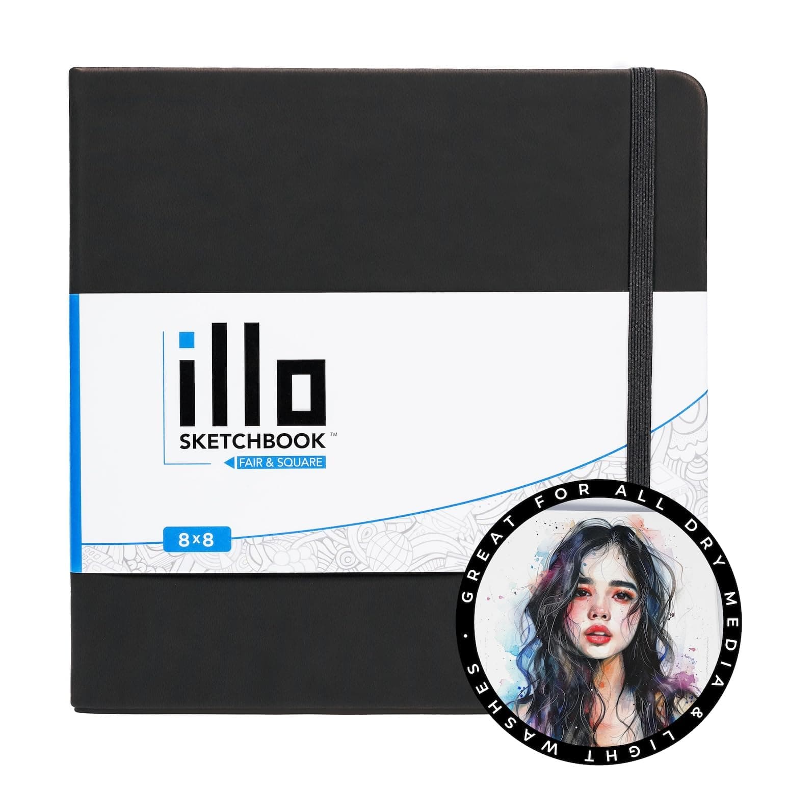 Large, Square Premium Lay Flat Smooth Thick Paper Elastic Enclosure and Ribbon Marker Sketch Book Hardcover Notebook (60kg)