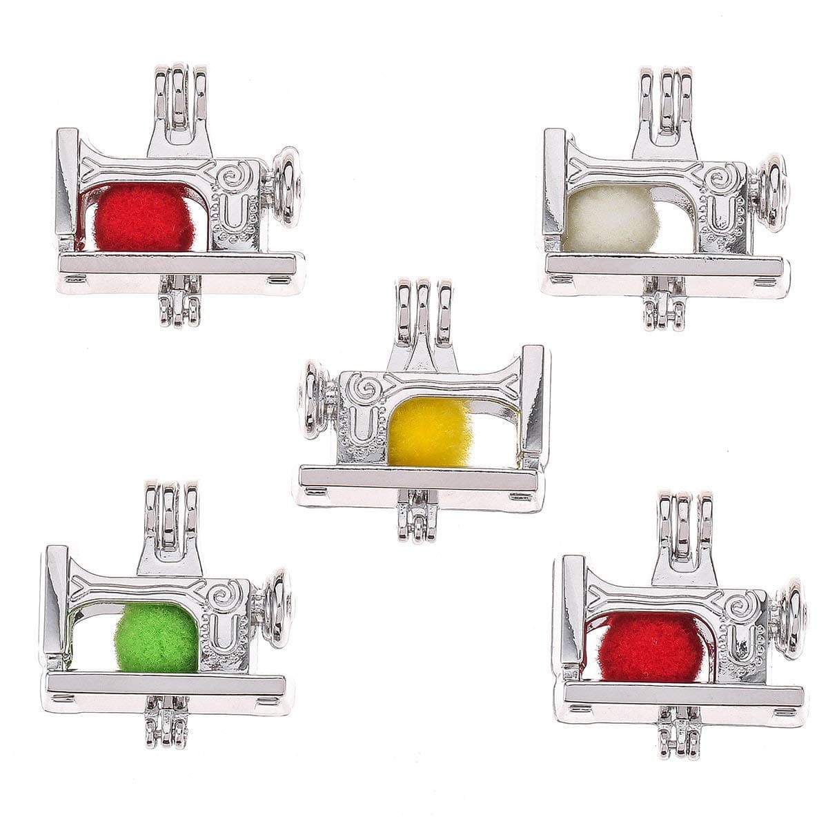 THREE FISH 10pcs DIY Sewing Machine Pearl Cage Bright Silver Beads Cage Locket Pendant Jewelry Making Supplies-for Oyster Pearls, Essential Oil Diffuser, Fun Gifts. (Sewing Machine)