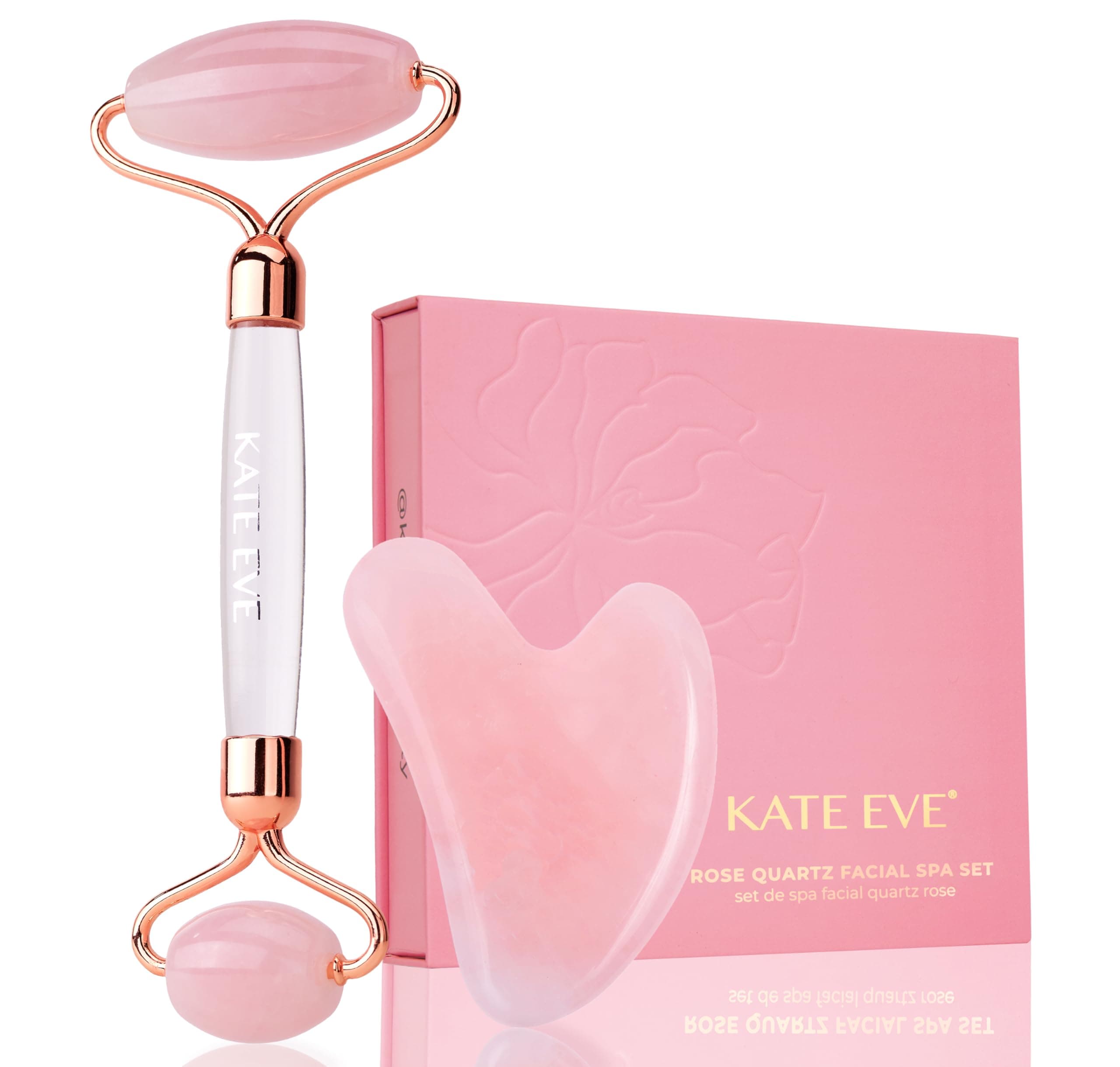 Rose Quartz Roller & Gua Sha Set – 100% Natural Crystal Facial Massage Tools for All Skin Types | Self-Care Facial Massage Ritual | Anti-Aging, Reduces Puffiness & Firms Skin