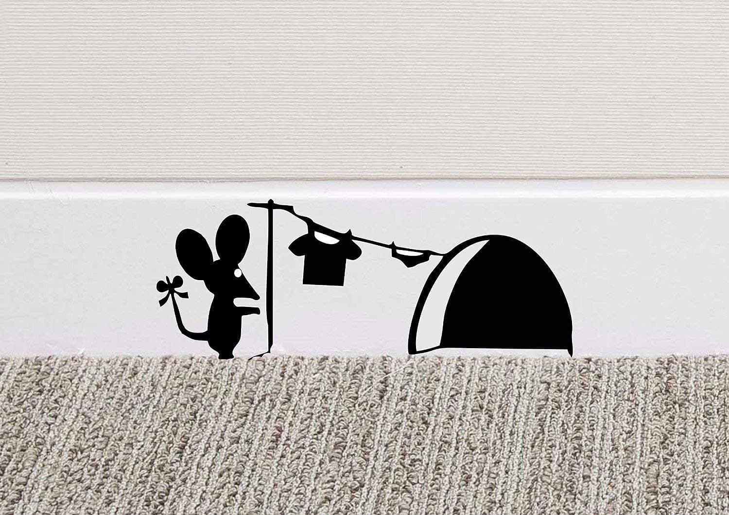 Mouse Hole Wall Art Sticker | Mouse Drying Clothes Skirting Board Sticker | Funny Mouse Washing Clothes Vinyl Decal | Mice House in Wall Home Skirting Board Funny