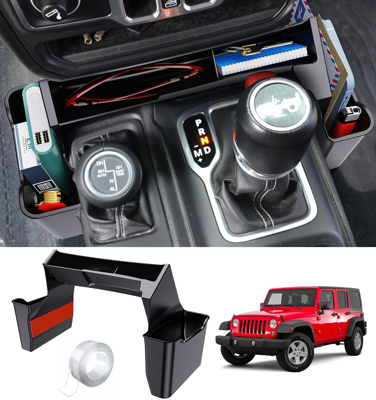 Eamplest Gear Shift Center Console Side Tray Organizer for Jeep Wrangler JL JLU 4xe 2026 2025 2024 2023 2022 2021 2020 2019 2018&Gladiator JT 2020-2026 Interior Storage Accessories Shifter Storage Box