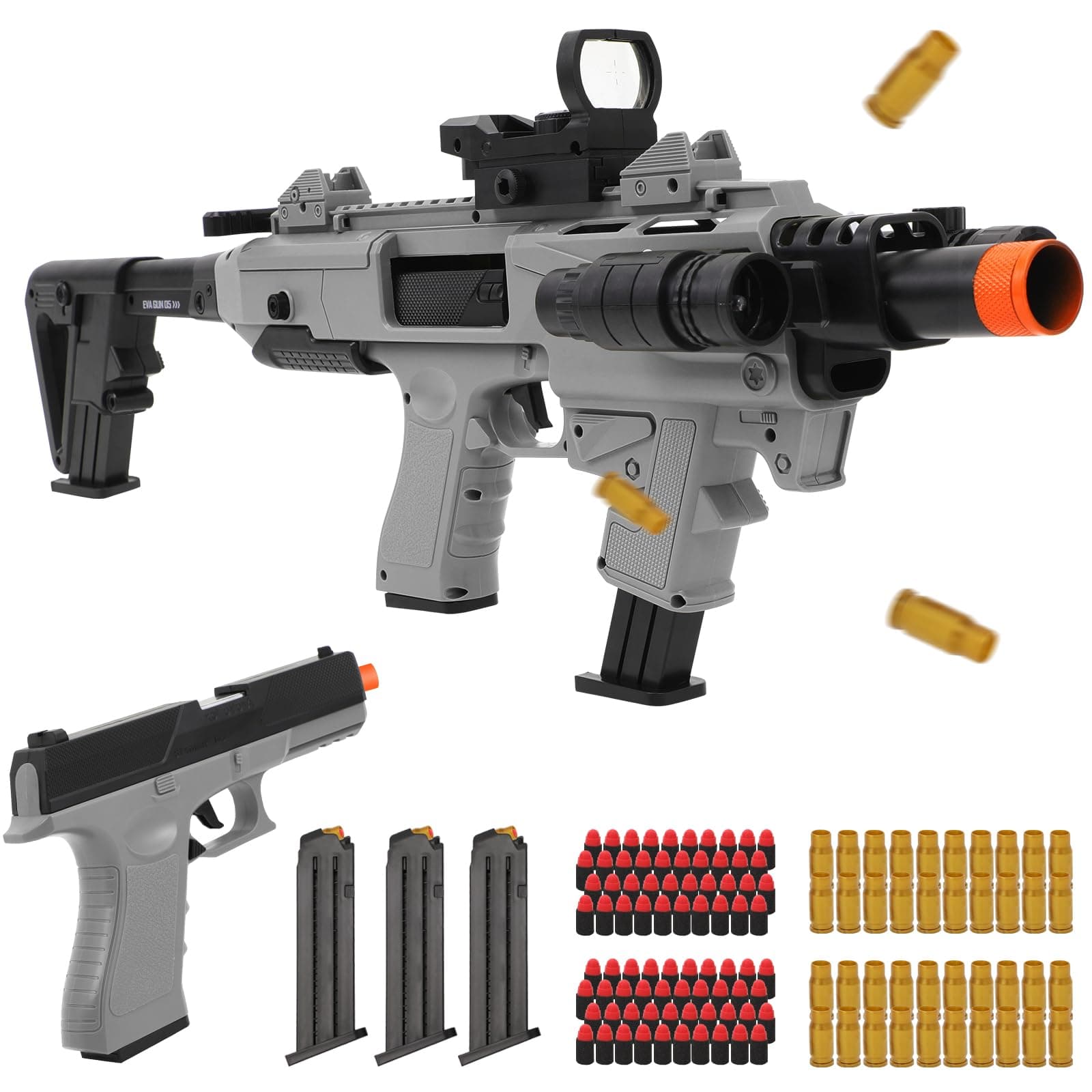Soft Bullet Two Modes Toy Gun Shell Ejecting with 80 Soft Bullets 40 Shells, Realistic Gray Toy Guns, Shooting Play Gun