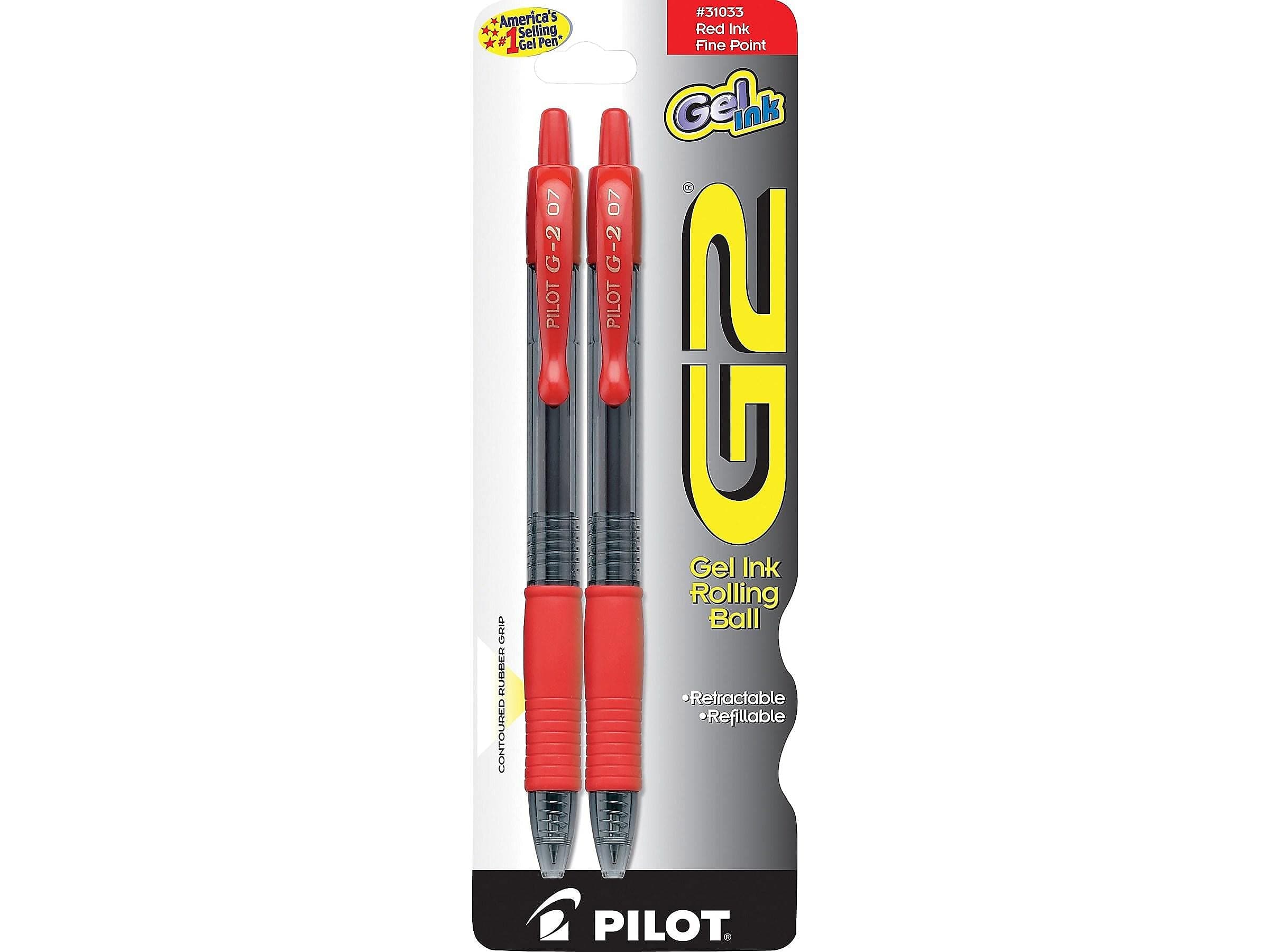 G2 Premium Gel Roller Pens, Fine Point 0.7 mm, Red Pens, Pack of 2 - Ideal for School, Journaling & Office Writing