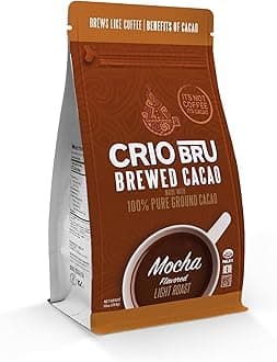 Crio Bru Brewed Cacao Mocha Flavored Light Roast - Coffee Alternative Natural Healthy Drink | Made with 100% Pure Ground Cacao Beans | 99.99% Caffeine Free, Keto, Low Carb, Paleo, Brew And Enjoy Hot or Iced (10 Ounce (Pack of 1))