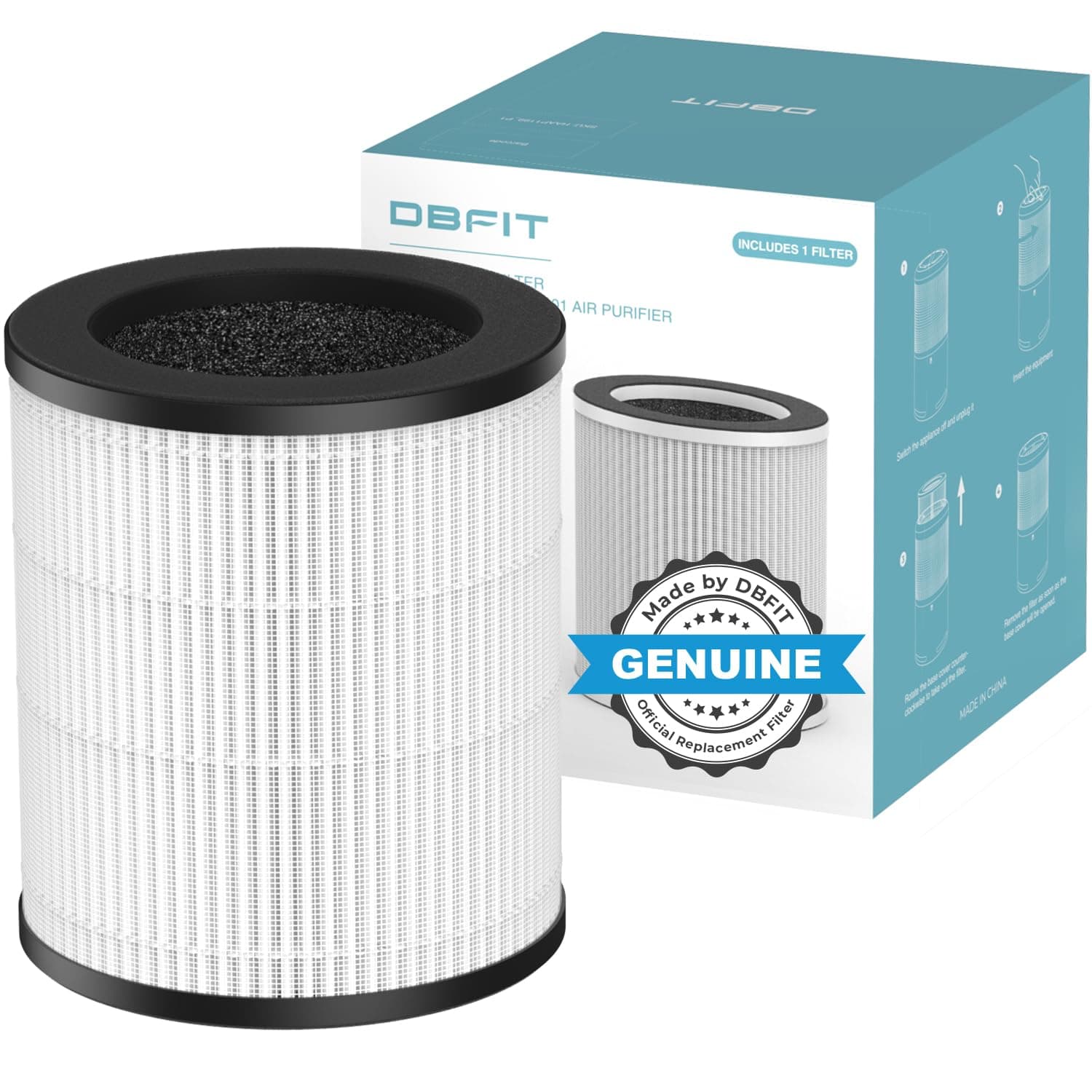 DBFIT W-01 Replacement Filter Compatible W-01 Air Purifier, H13 True HEPA Filter, 3-Stage Filtration System