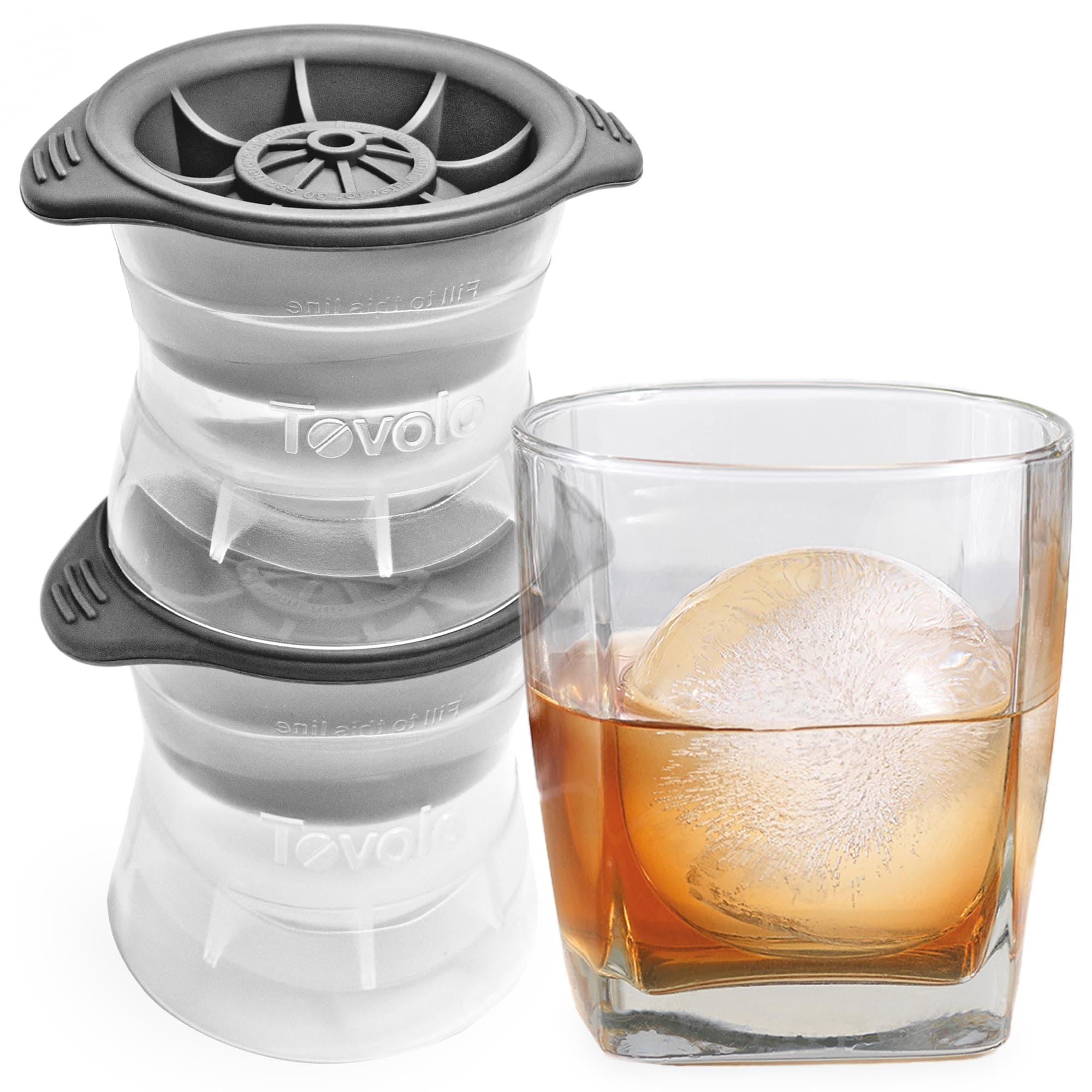 Colossal Leak-Free, Anti-Tip, Silicone Cap Ice Stackable Molds for Whiskey, Spirits, Liquor, Cocktails 80-9697