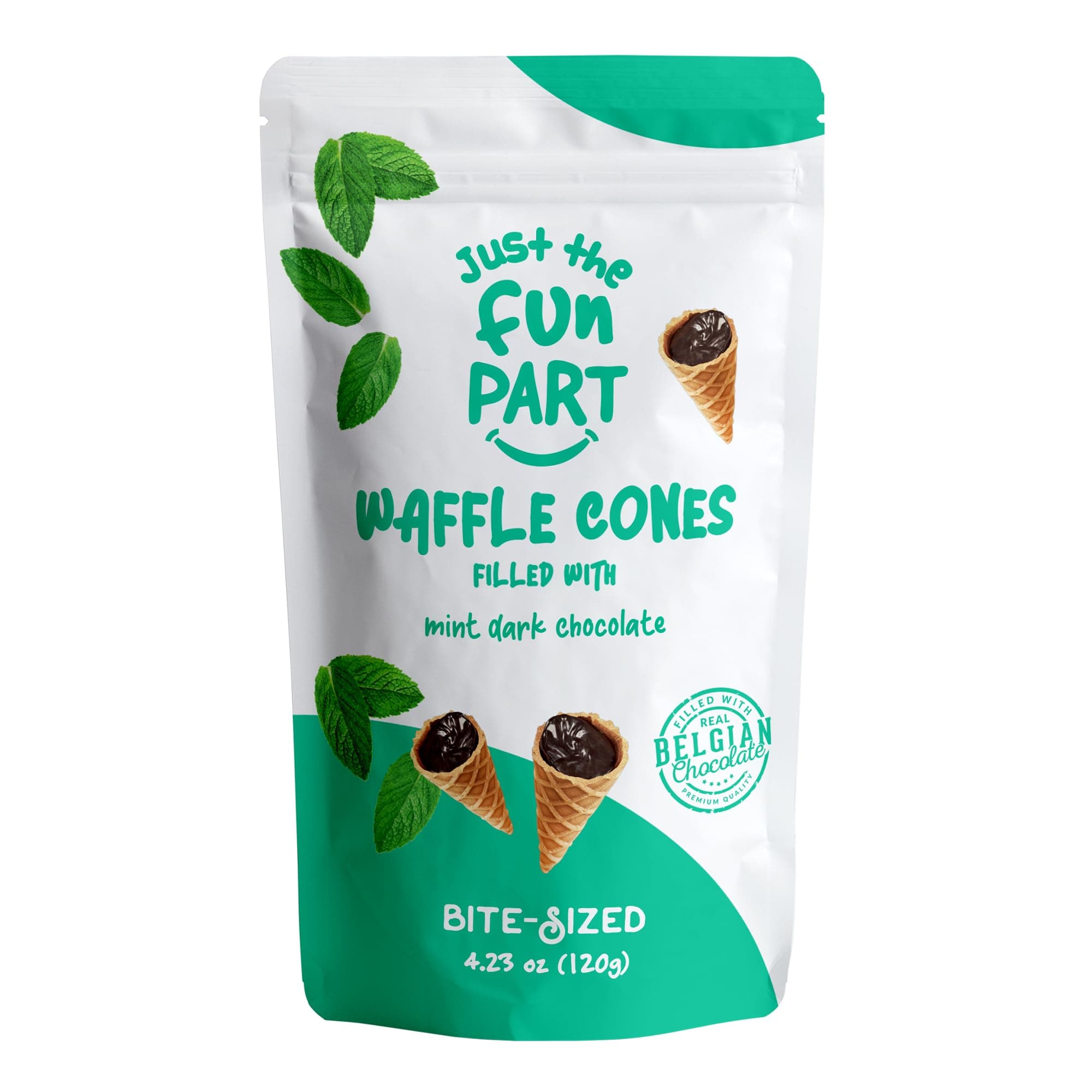Just The Fun PartBite-Size Crispy Mini Waffle Cones with Premium Belgian Chocolate, Great for Snacks, Dessert, Grab & Go - Kosher (Mint Dark Chocolate)