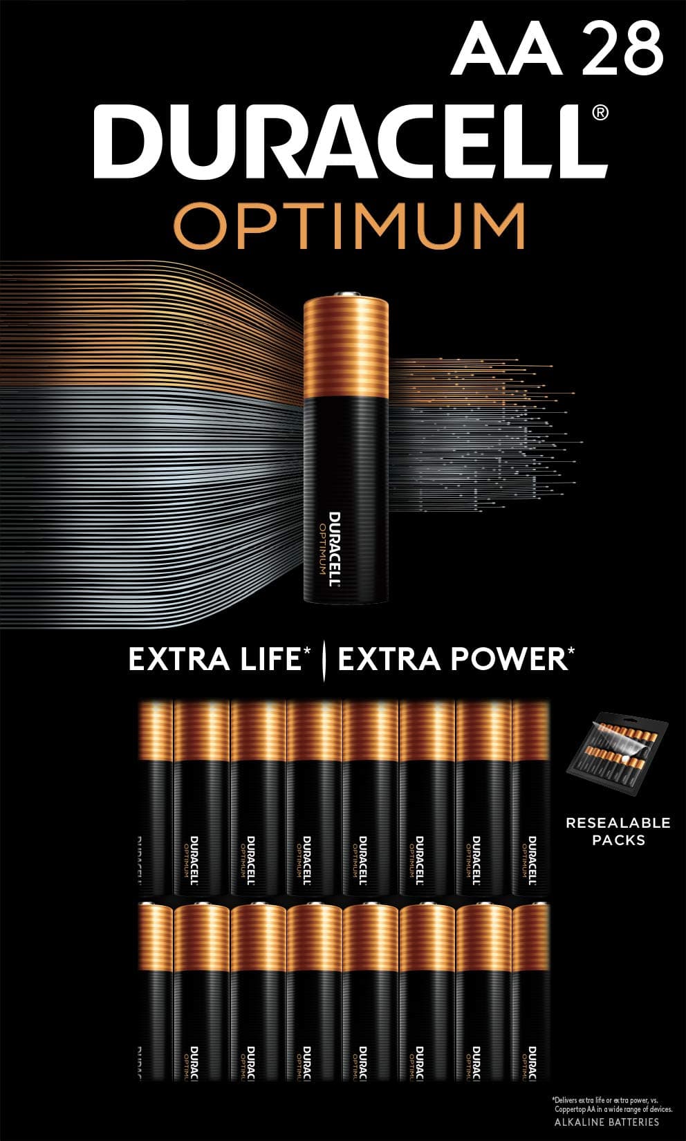 Duracell Optimum AA Batteries, 28 Count Pack Double A Battery With Long-lasting Power, All-Purpose Alkaline AA Battery For Household And Office Devices