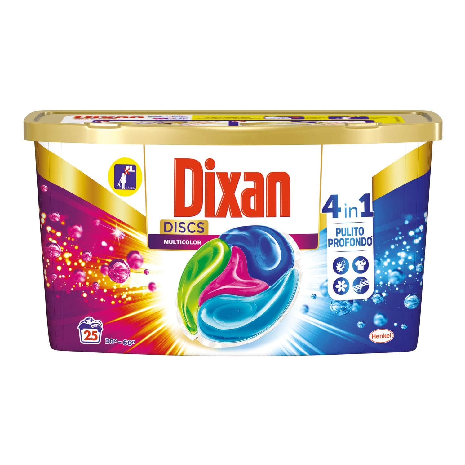 Dixan Dixan Discs Multicolor Washing Machine Predosed in Capsules 4 in 1 Coloured Clothes, 25 Washes - 750g