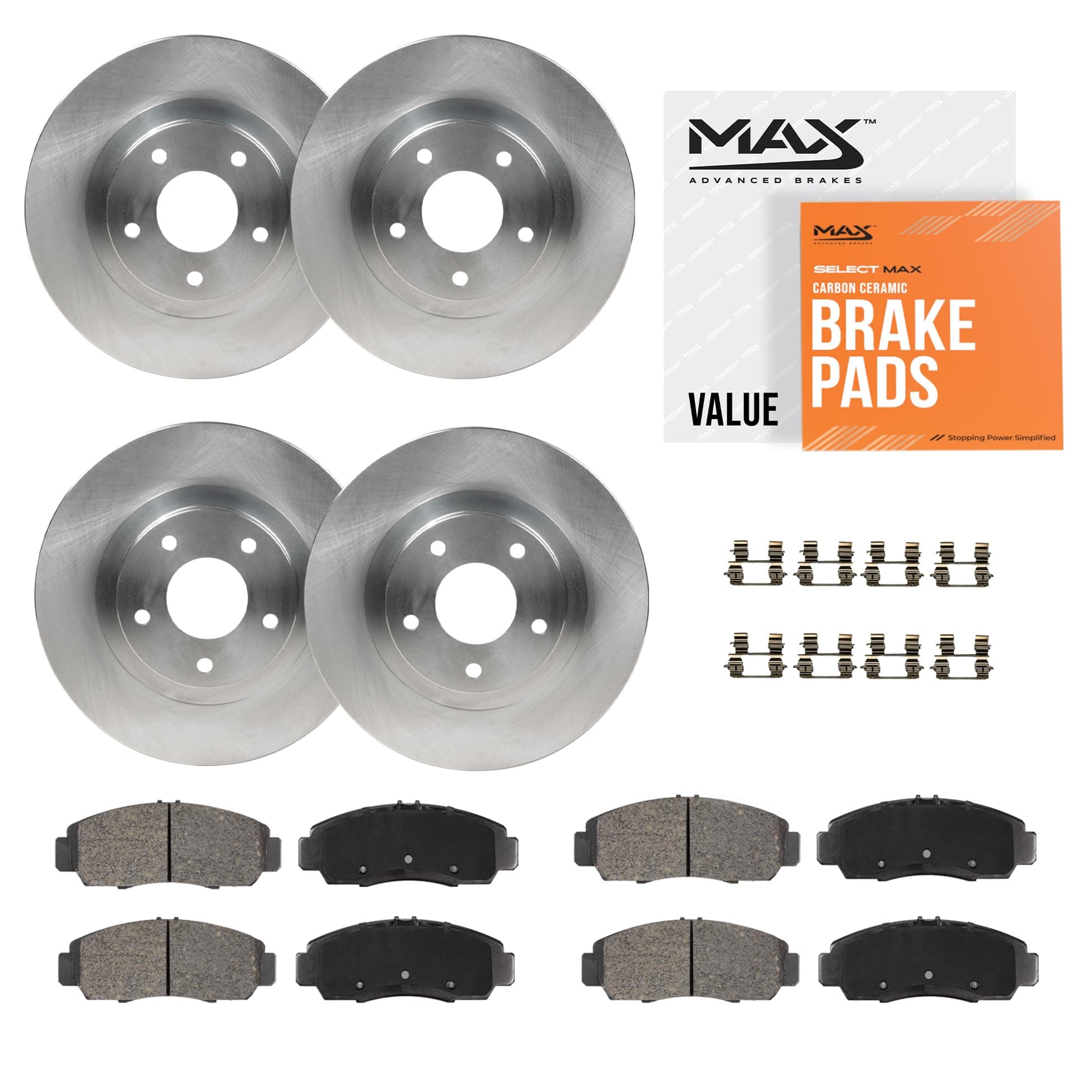 Max Advanced Brakes Front & Rear Brake Kit Compatible With 2018 2019 2020 2021 2022 2023 Honda Accord EX EX-L LX SE Replacement Premium OE Disc Brake Rotors and Ceramic Brake Pads