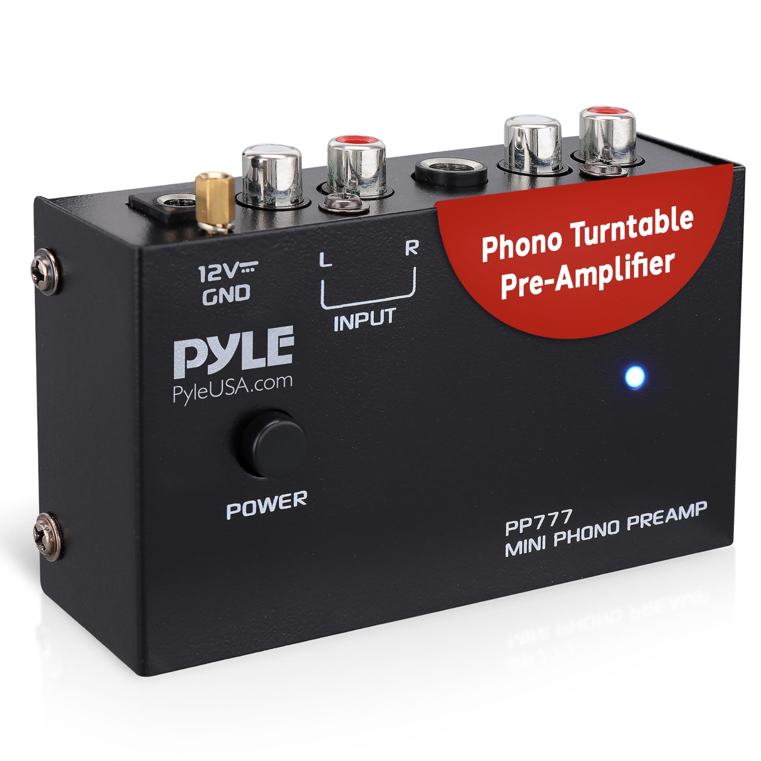 Pyle Phono Preamp for Turntable Amplifier, Mini Stereo Audio Stage Pre-Amplifier with RCA Input & Output, Low Noise Phonograph Preamp Powered by 12V DC Adapter, Hi-Fi Sound Enhancer