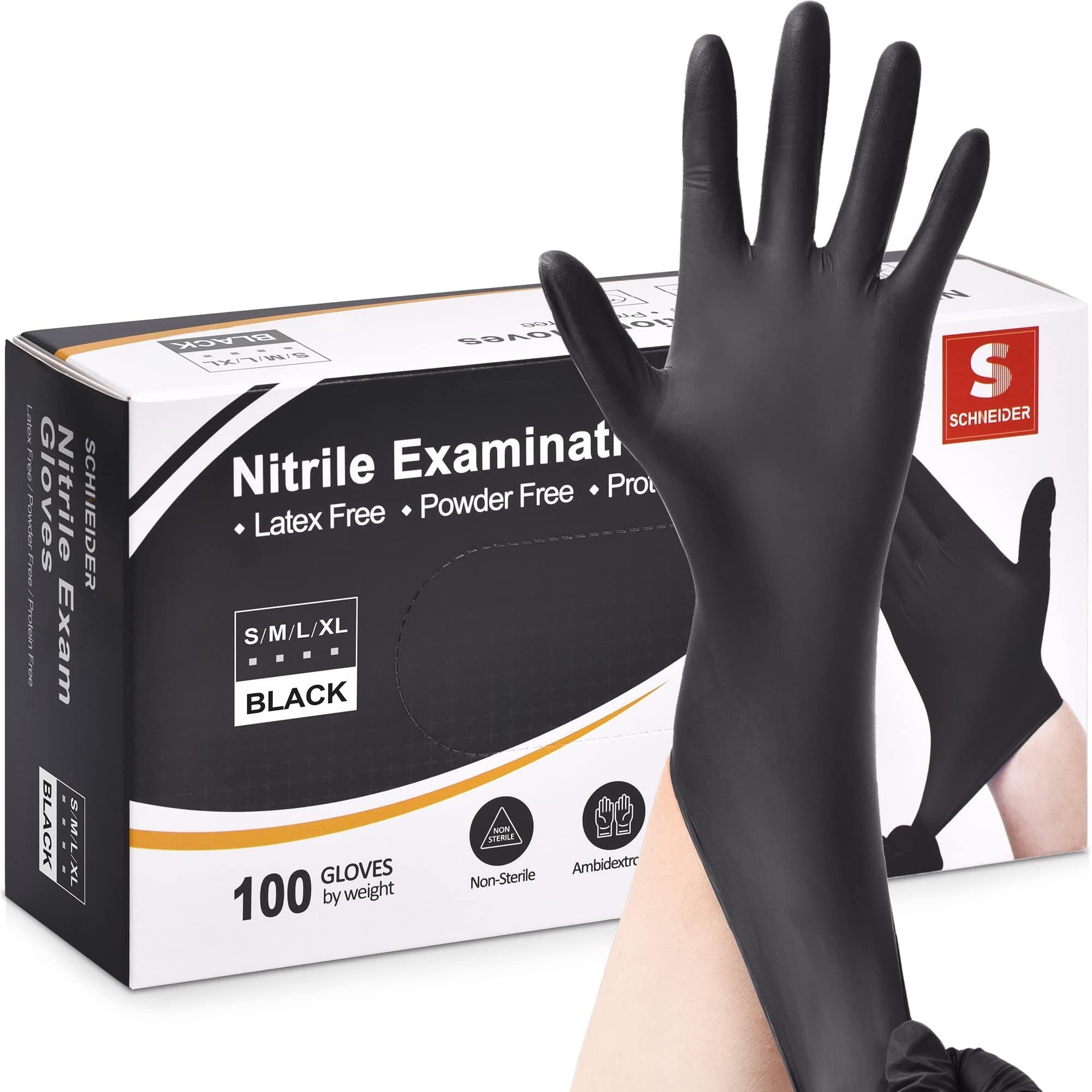 Schneider Nitrile Exam Gloves, 4 Mil Black Gloves Disposable Latex Free Powder Free, Food Safe for Cooking, Food Prep, Clean
