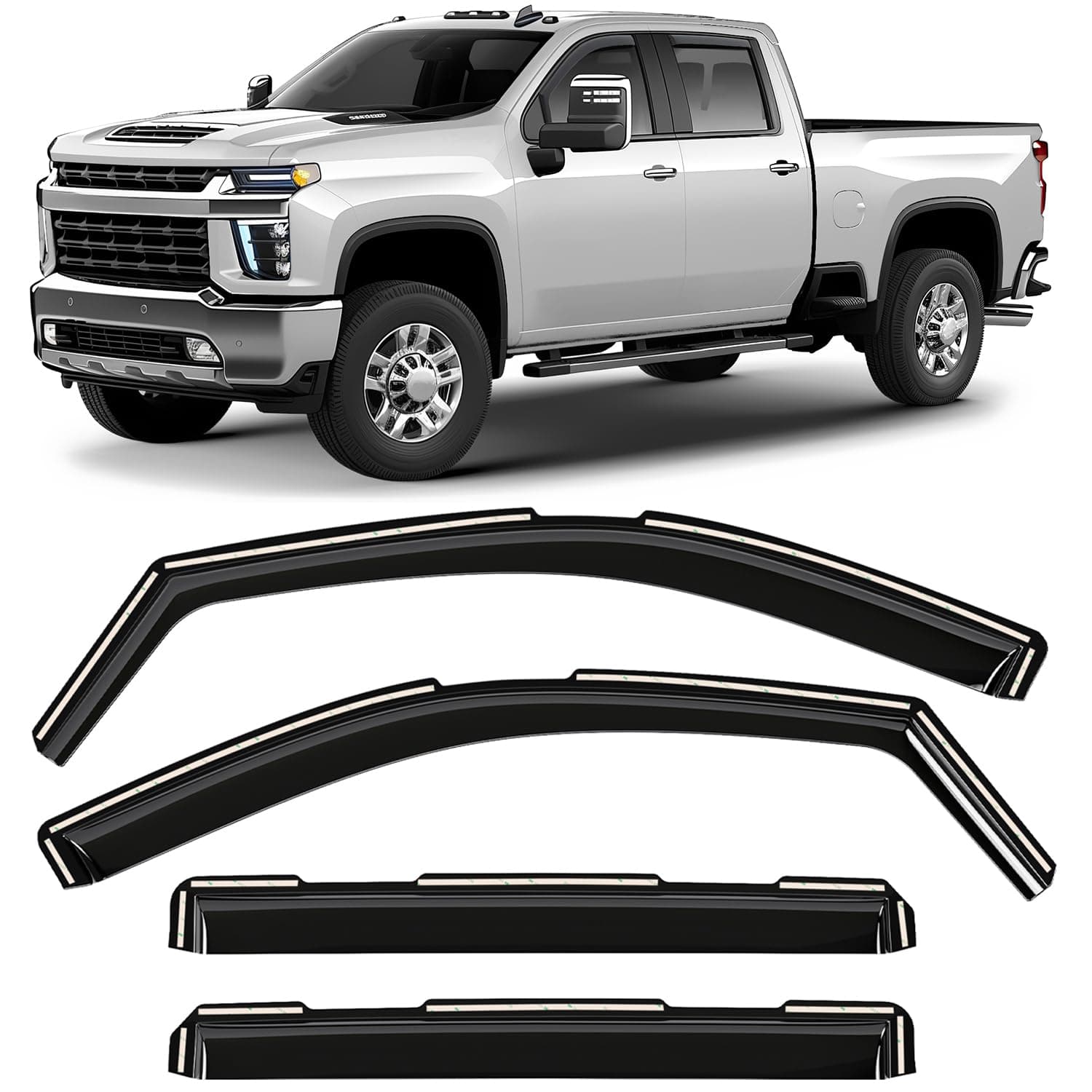 Window Deflectors Smoke Tinted in-Channel Side Window Vent Visor Deflectors Rain Guards Compatible with Silverado/Sierra 2500HD/3500HD 2020-2026 Crew Cab - 4pcs. GW0866