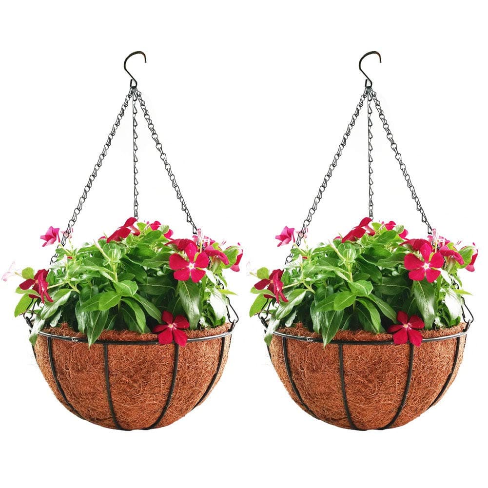 Hanging Planter Hanging Flower Basket 2Pack with Coco Coir Liner Metal Chain 12inch Round Wire Plant Growers Holder Flower Pots Hanger for Indoor Outdoor Garden Porch Decoration