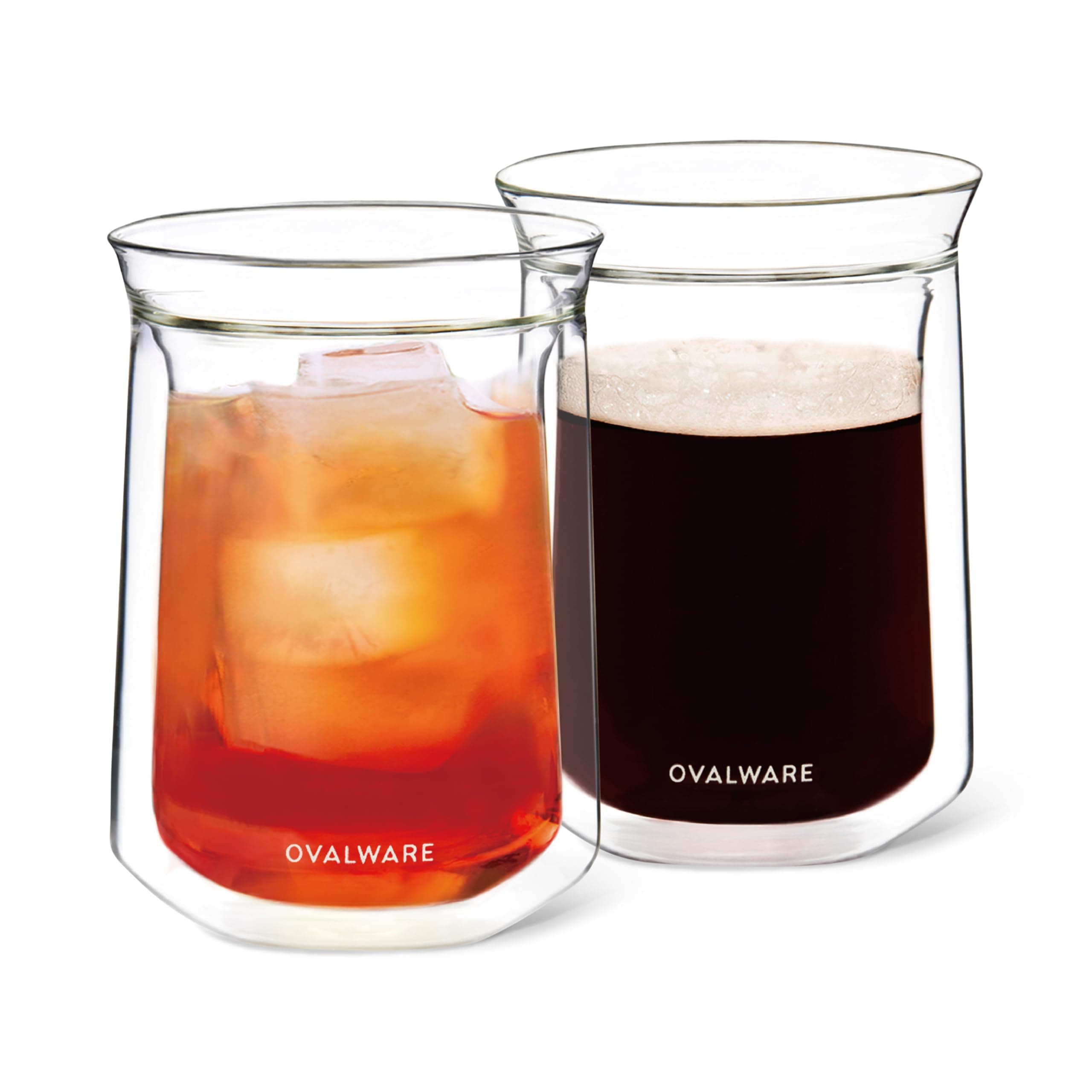 ovalware Double Wall Single Lip Insulated Glass Cup, Set of 2 (12oz / 350ml) - Borosilicate Glass For Coffee, Tea, Whiskey, Cocktails & All Beverages - Minimalistic & Durable Double-Wall Drinking Mug