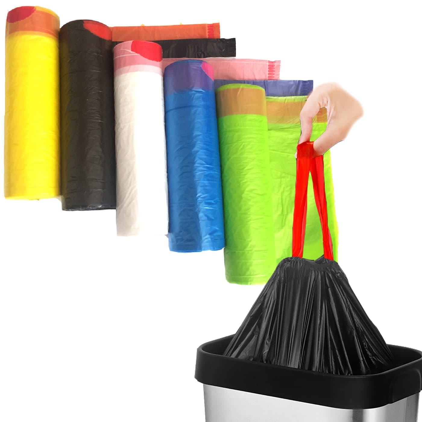 Trash Bags 8Gallon-10Gallon Kitchen Drawstring Bin Liner Thickness,Colored Trash Garbage Wastebasket Bags with Handle-tie, 75 Liners Garbage Bags(5packs)