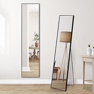 Americanflat 14x59 Black Full Length Mirror With Stand - Tall Mirror for Bedroom and Standing Mirror for Living Room - 5ft Black Mirror Full Length