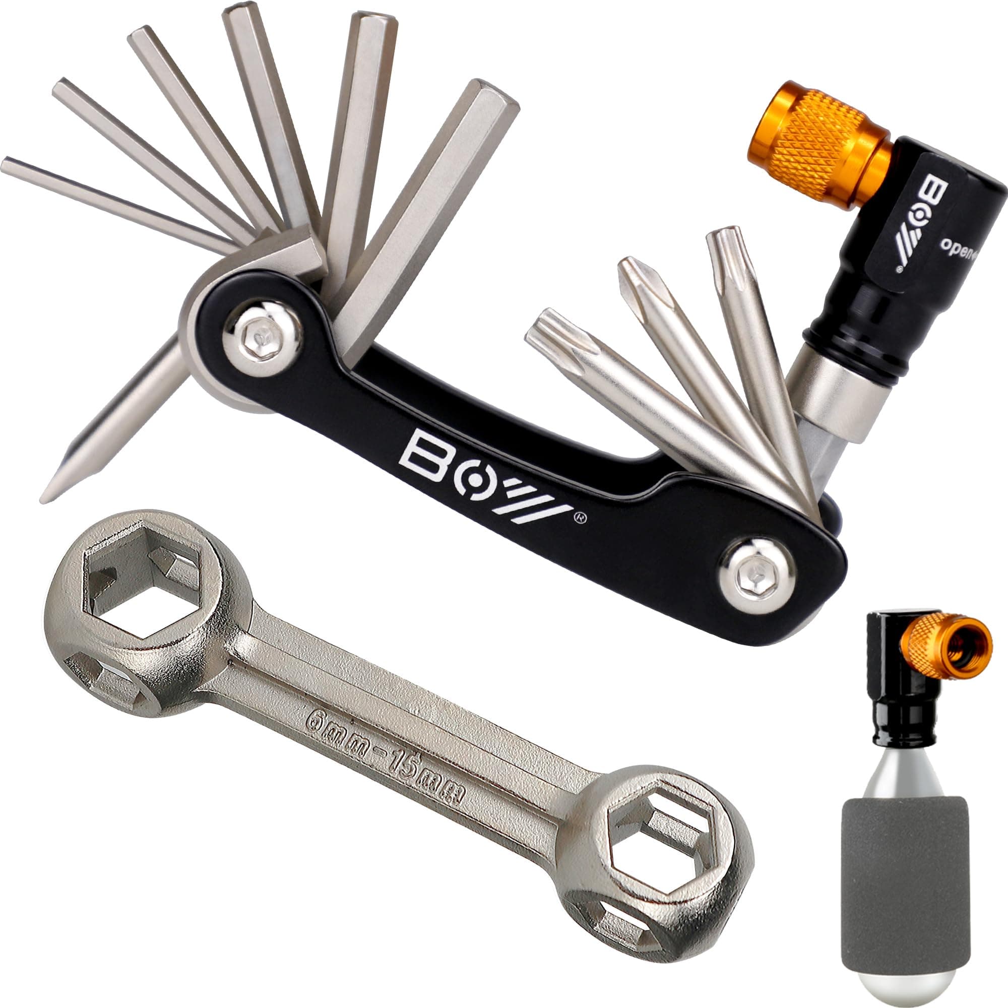 Multitool Wrench Set for Bike Tools with CO2 Inflator and Bone Wrench, Multi Function Accessories Set, Must-Have for Cyclist for Emergency/Repairs/Removing/Replacing/Maintenance/Gift