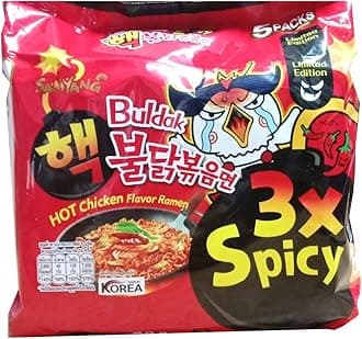 HRBS Samyang 3X Spicy Buldak Hot Chicken Flavour Instant Korean Noodles - 140gm*5Pack (5Pack Combo) (Imported) with Japanese Sushi Rice (200gm)