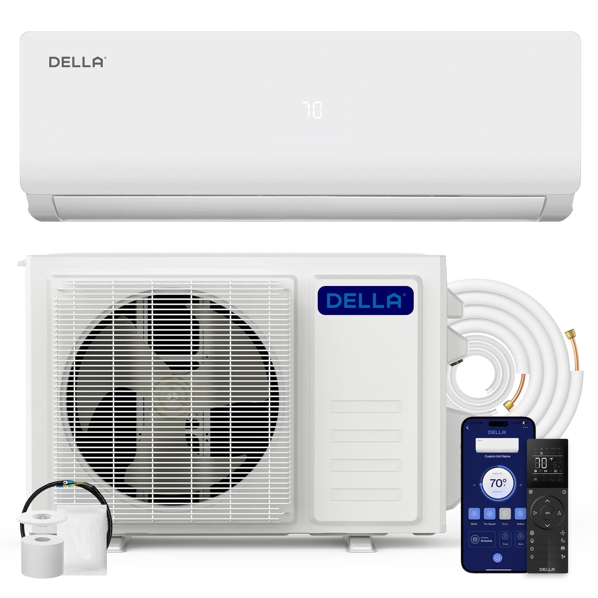 Vario Series 18000 BTU Wifi Mini Split AC, Work with Alexa 21 SEER2 Cools Up to 1000 Sq.Ft, Energy Efficient 230V Ductless Inverter System with 1.5 Ton Pre-Charged Heat Pump & 16.4ft Kit