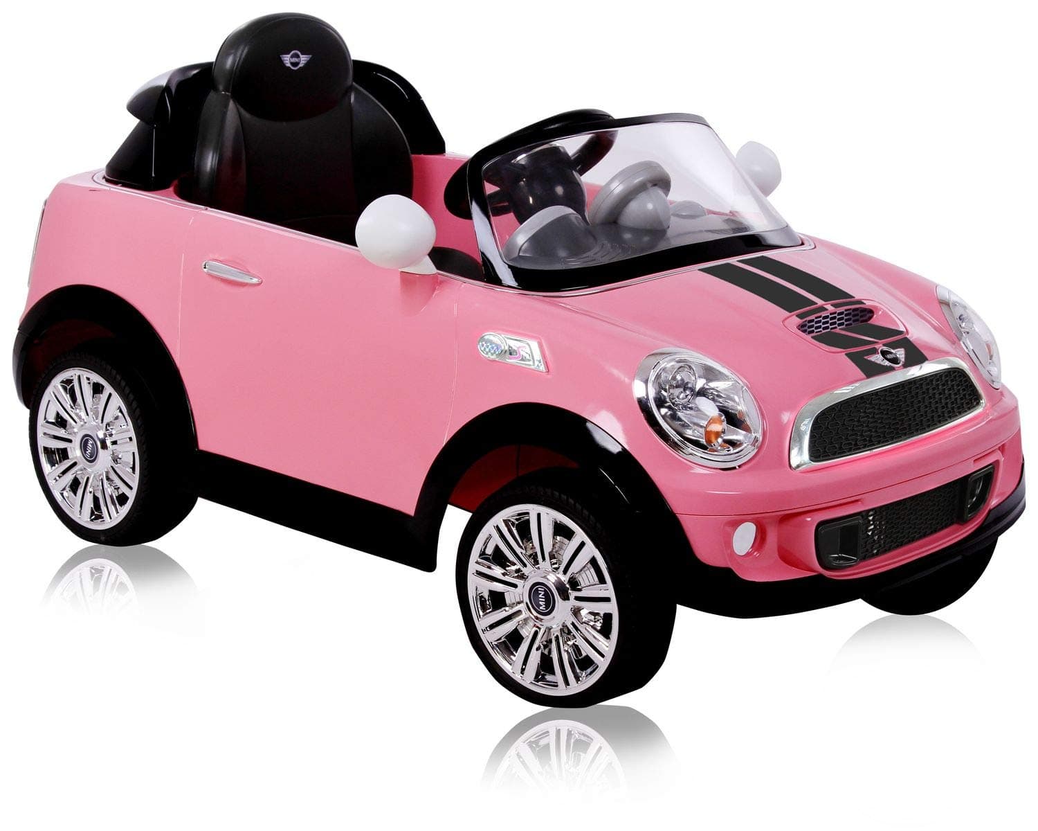 ROLLPLAY Electric Car, With Remote Control, Reverse Gear, For Children 3 Years and Older, Up to 35 kg, 6-Volt Battery, Up to 4 km/h, MINI Cooper S Roadster, Pink