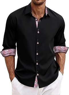 DiBanGu Men's Dress Shirt Long Sleeve Casual Button Down Shirts Regular Fit Inner Contrast Shirt for Business Party