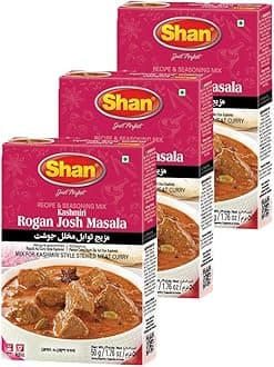 Shan Kashmiri Rogan Josh Recipe and Seasoning Mix 1.76 oz (50g) - Spice Powder for Kashmiri Style Stewed Meat Curry - Suitable for Vegetarians - Airtight Bag in a Box (Pack of 3)