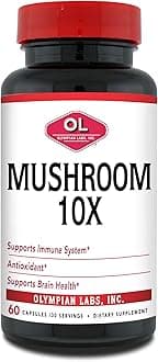 Olympian Labs 10X Mushroom Supplement Capsules - Comprehensive Formula Supporting Immune System, Antioxidant, Brain Health - 60 Capsules (30 Servings)