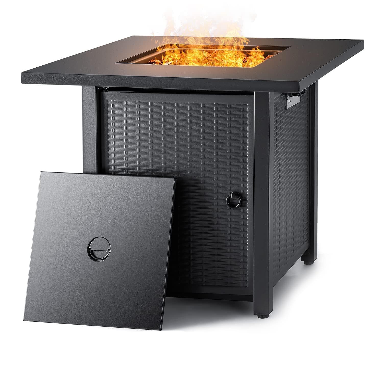 Devoko 28 inch Patio Propane Fire Pit 50,000 BTU Outdoor Gas FirePit Table with Lid and Lava Rock for Garden, Courtyard and Backyard, Black