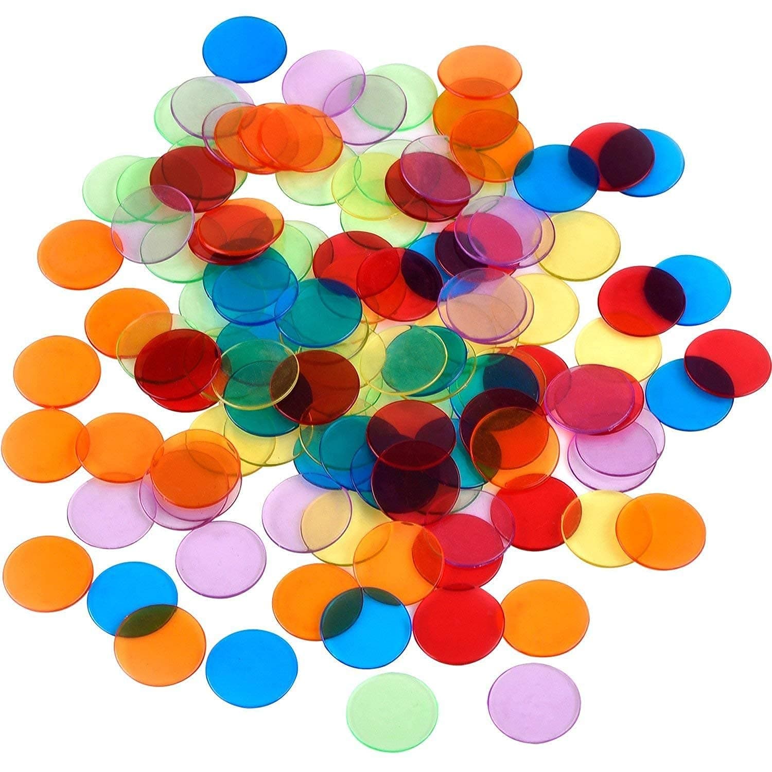 120 Pieces Transparent Color Counters Counting Bingo Chips Plastic Markers with Storage Bag