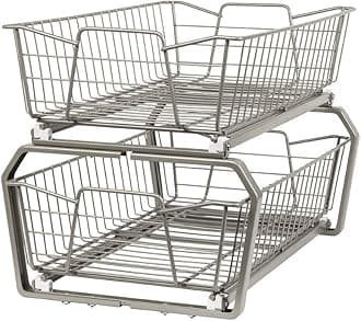 ClosetMaid 11 in. Pull Out Cabinet Organizer, 2 Tier, Heavy Duty, Slide Out Pantry Shelves Drawers for Kitchen, Bathroom, Nickel