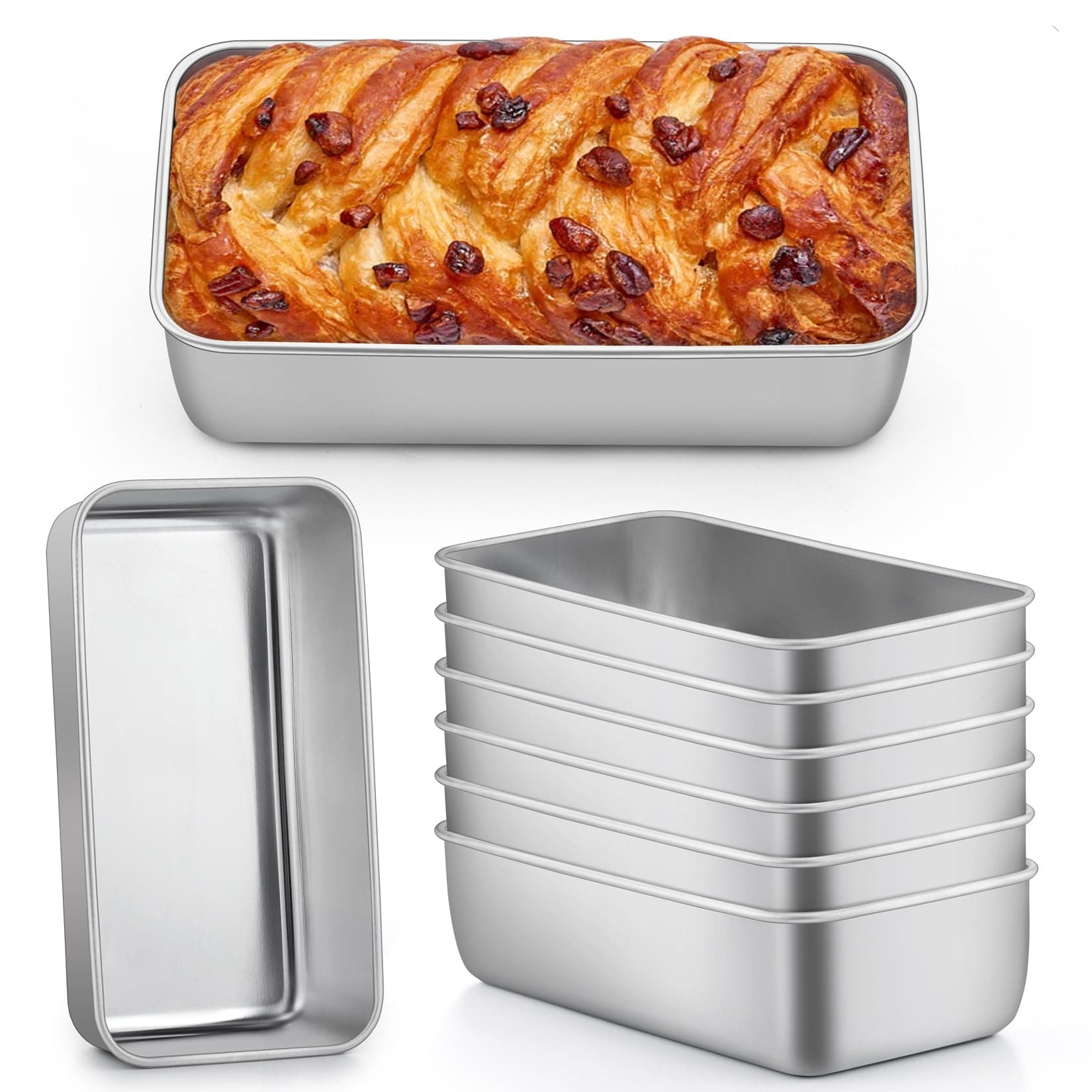 P&P CHEF Loaf Pan Set, 9-inch Bread Pans, Stainless Steel Loaf Toast Baking Pans For Bread Meatloaf Lasagna Cake, Healthy & Non Toxic, Oven & Dishwasher Safe,(Silver, 8Pcs)