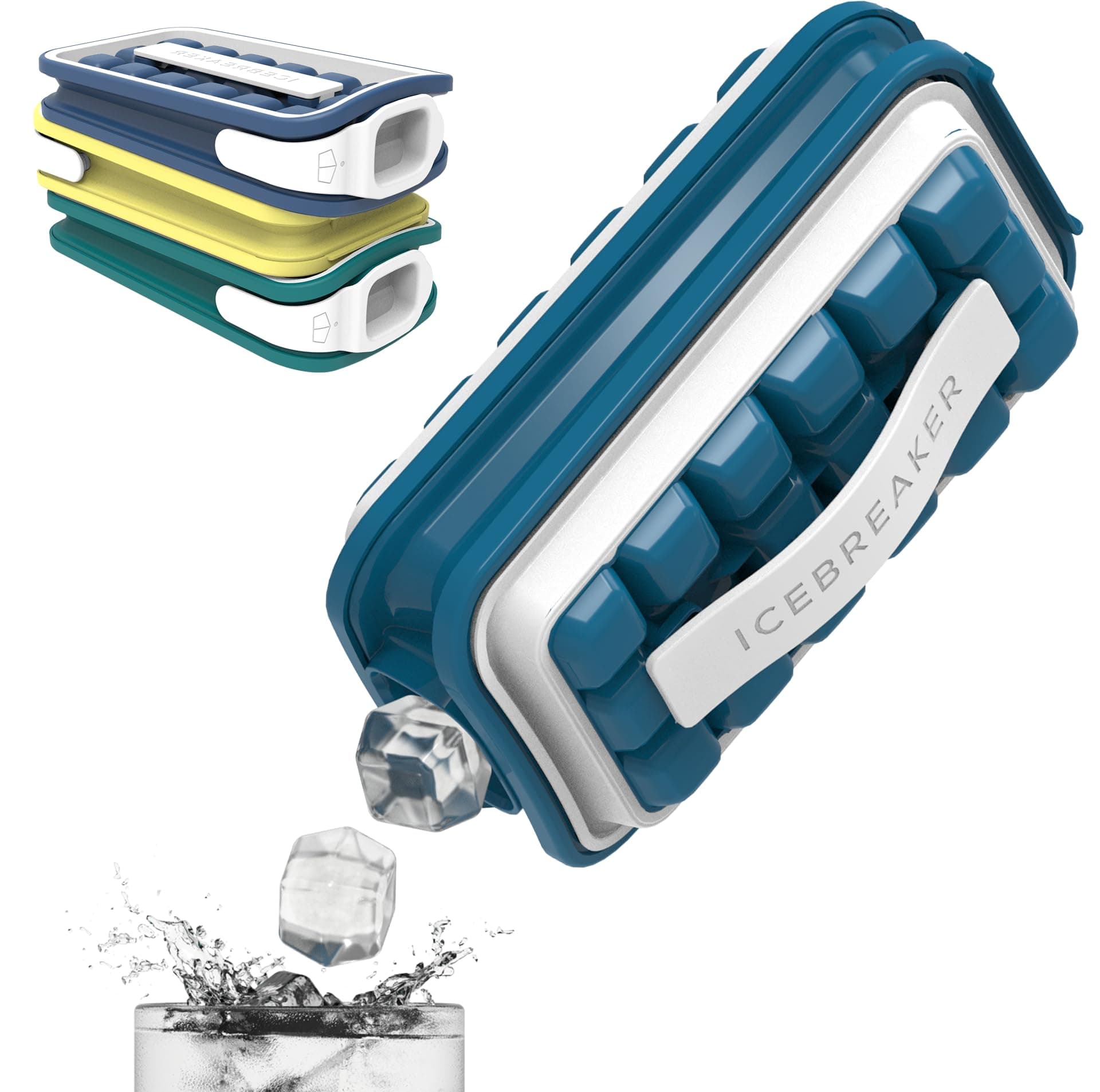 ICEBREAKER POP Ice Maker - Innovative Cube Tray Mold - Ice Maker, Storage Container, Dispenser - Ultra-Portable, Insulated to Limit Melting, Non-BPA - Makes 18 Large Frozen Cubes - Sapphire Blue Color