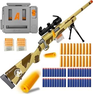 AGM MASTECH M24 Foam Blaster, Shell Ejecting, Safety Switch, Adjustable Stock 41.8 Inch, Fast Dart Loader, Scope, 40 Darts, 20 Casings, 2 Mags, Tactical Gear for Teens 14+ Adults(Yellow)