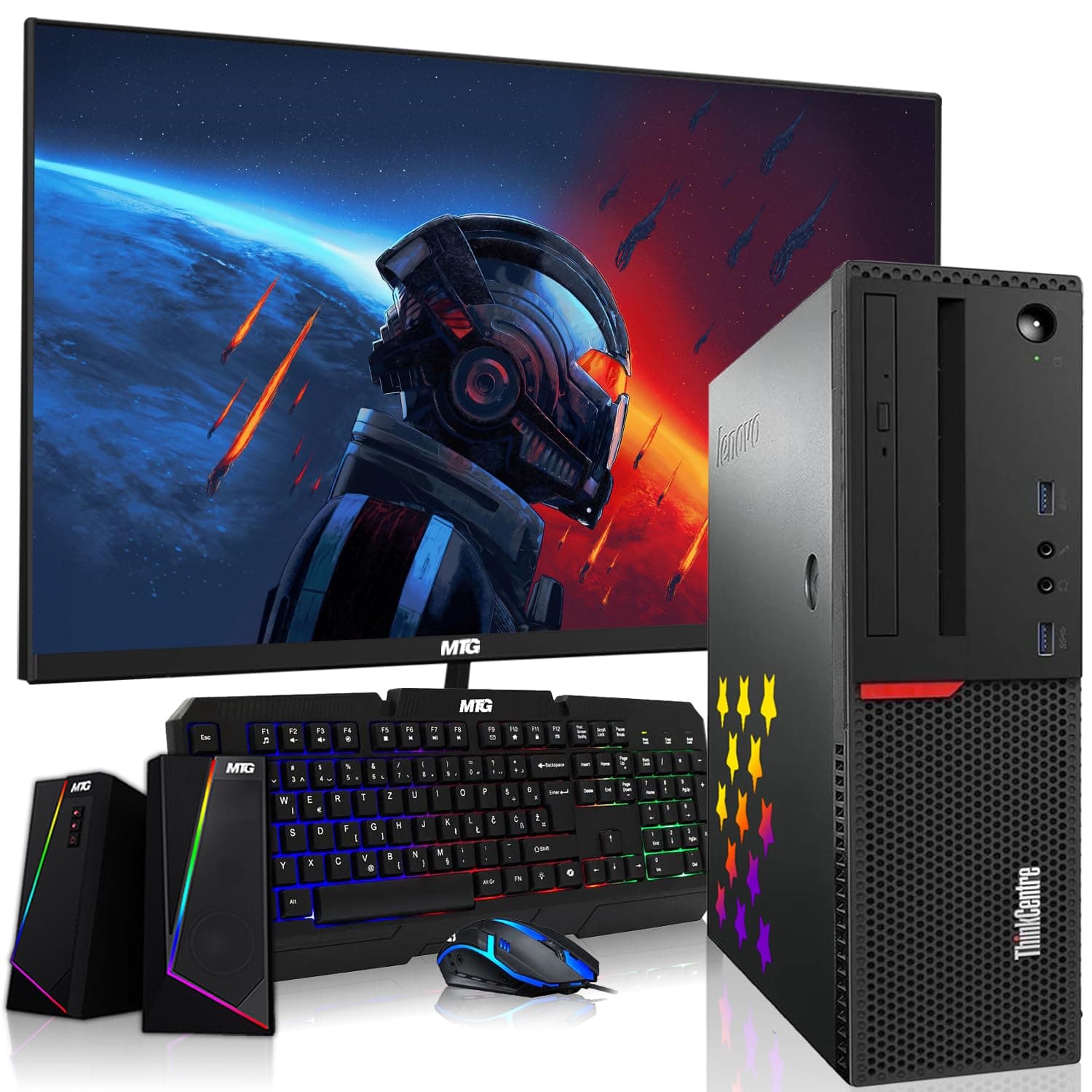 Lenovo Desktop PC Gaming Bundle - Intel Core i7, 16GB RAM, 512GB SSD, 24-inch Monitor, AMD RX 550, RGB Speaker, RGB Keyboard Mouse, WiFi, Win 10 Pro (Renewed)