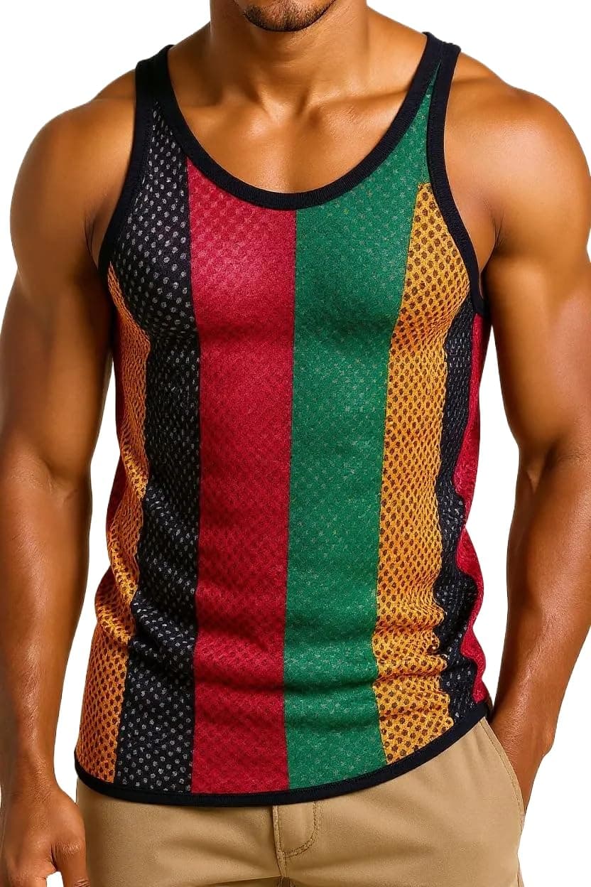 Rasta Mesh Tank Top Women & Men: mens crop tops, Make it part of your Jamaica Outfit for women, Reggae Clothing, Sheer & Fishnet Top Style, Rasta 1-XL