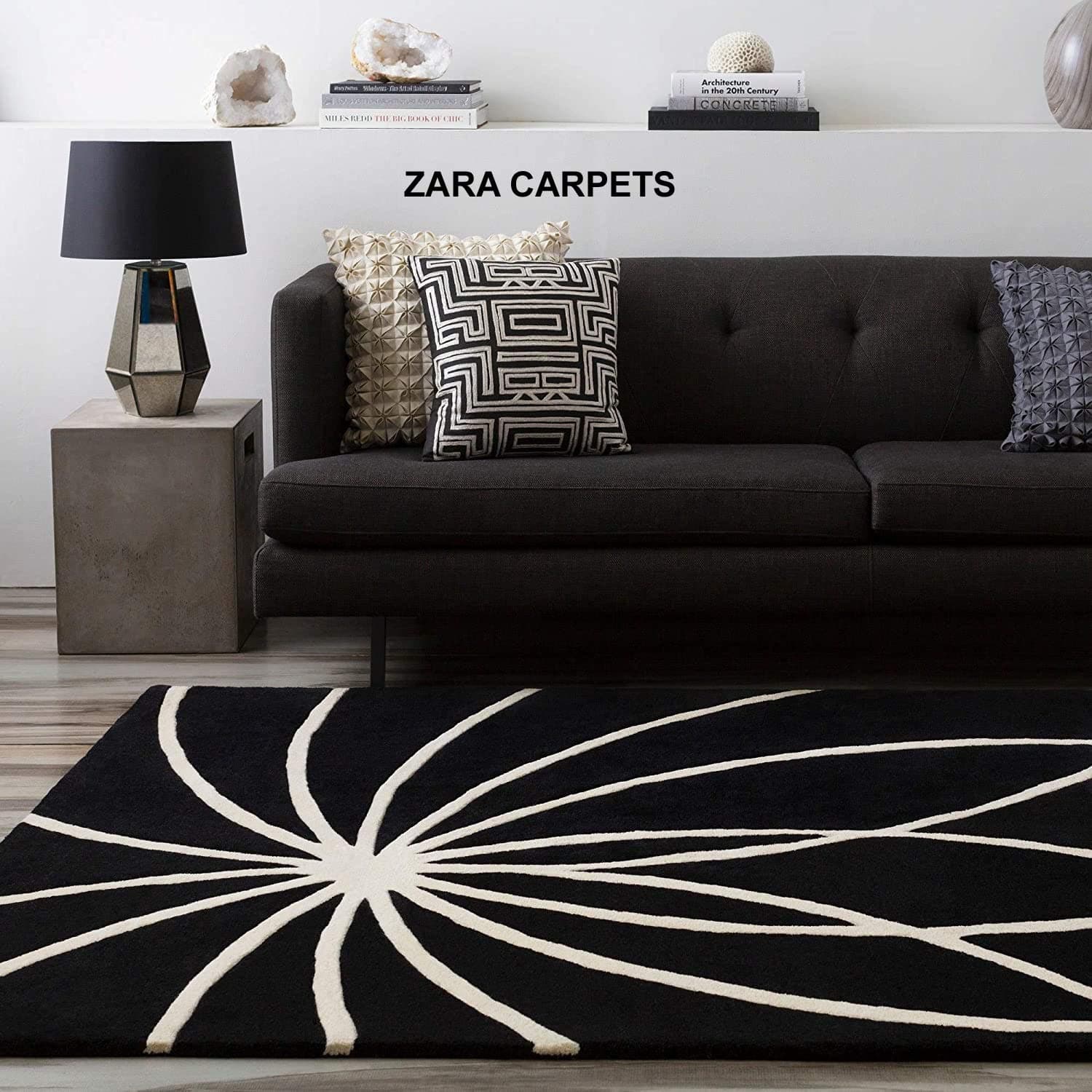 ZARACARPETS Solid Plain Exported Quality Hand Made Carpets and Rug Size 9 Feet by 12 Feet (9x12 feet) Black Web