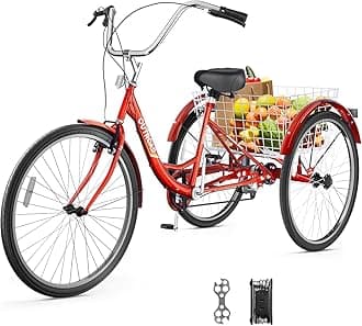 Betterland 1/7-Speed Adult Tricycle with Large Basket 24/26 Inch, Stable 3-Wheel Cruise Bicycle for Shopping, Beach and City Trike Perfect for Men, Women, Seniors