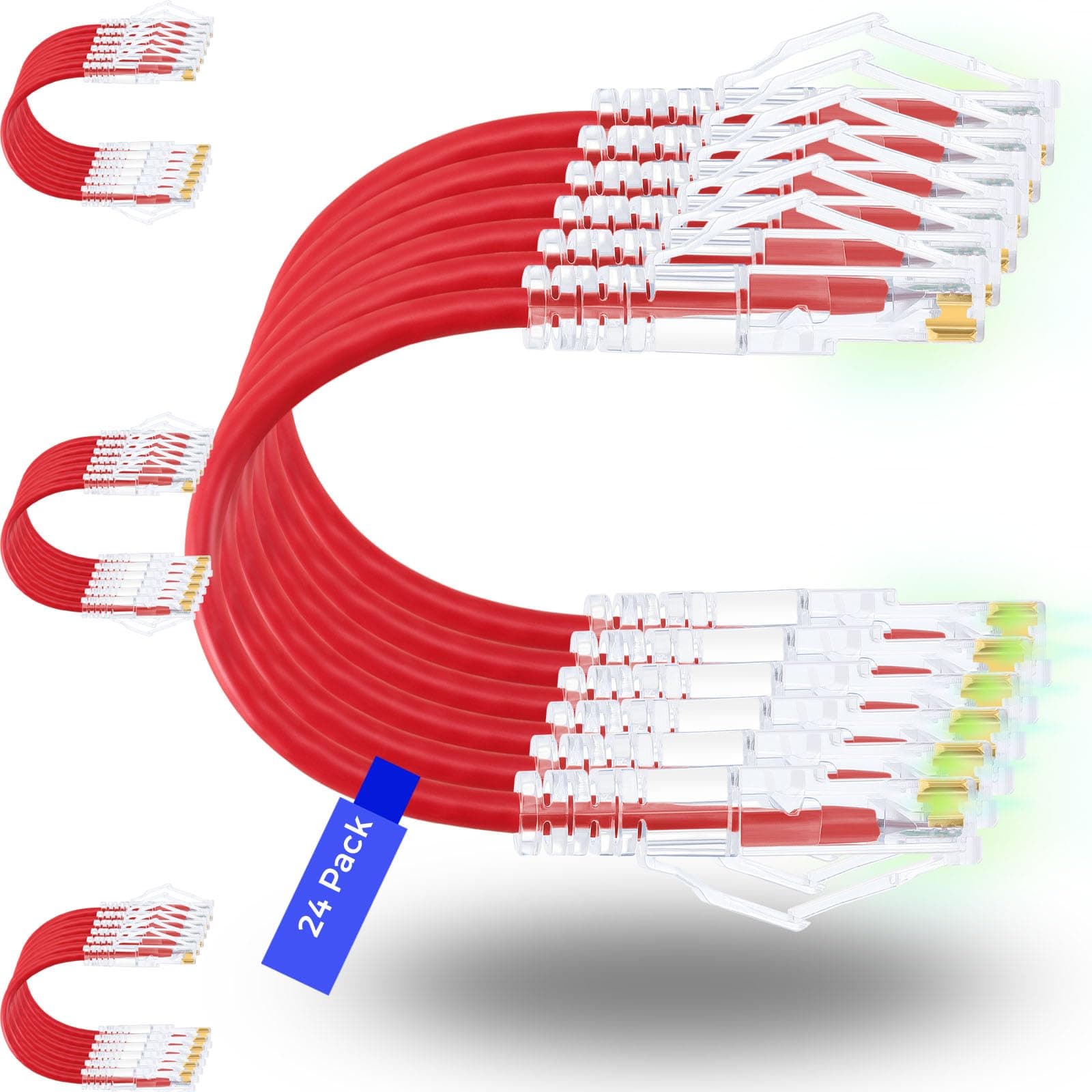 Rapink Slim Cat6/ Cat6a 3ft Ethernet Cables (24 Pack), 10G Support, Snagless, Flexible