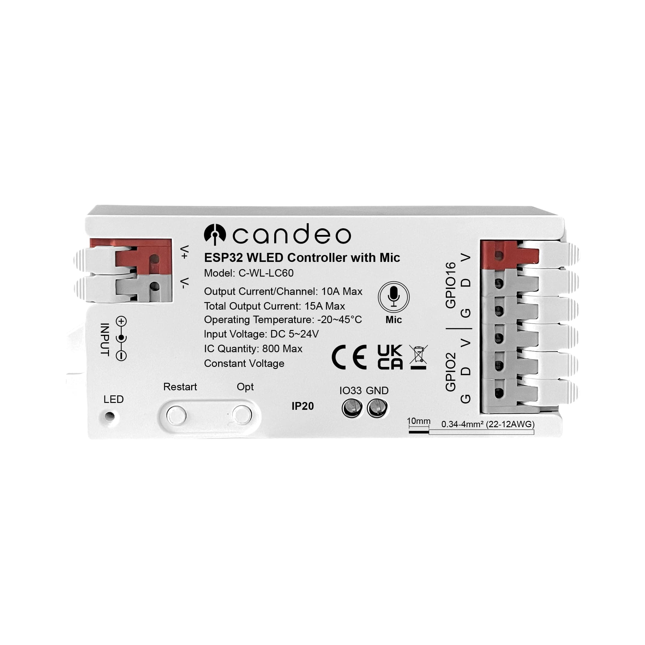 WLED Smart LED Strip Controller with Mic, uses WLED app, Sync with Alexa, Home Assistant, Hubitat. Dynamic RGBIC Lighting Effects, Music Sync, Easy Wiring for WS2811 WS2812 SK6812 TM1814 WS2813 WS2815