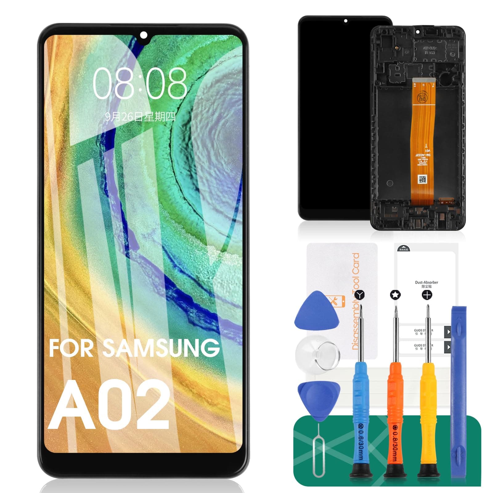 For Samsung Galaxy A02 LCD Screen For Samsung A02 Screen Replacement A022 LCD Display SM-A022F Touch Digitizer Assembly SM-A022M,SM-A022G,SM-A022G/DS Repair Kits(Black With Frame)