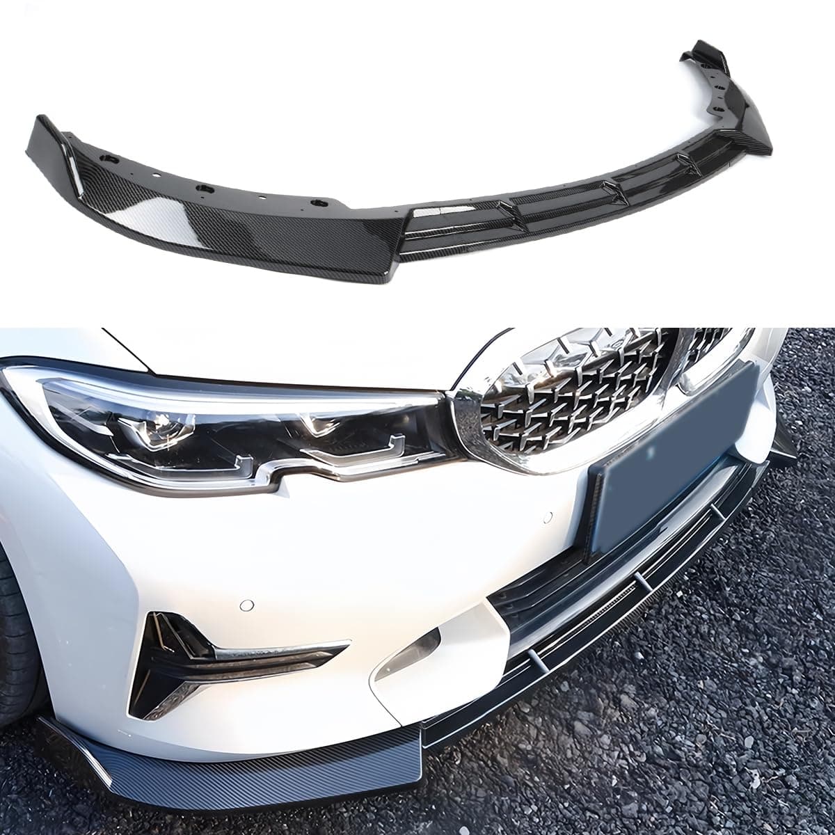 Front Lip Compatible with BMW G20 Base 3-Series 2019-2022, V Style Fits for 330e 330i, Bumper Air Dam Lower Chin Spoiler Splitter, Protection Body (Carbon Fiber Pattern)