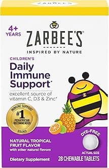 Kids Immune Support, Vitamin C, D & Zinc Daily Immunity Vitamins for Children 4+ Years, Natural Tropical Fruit Flavor, 28 Chewable Tablets