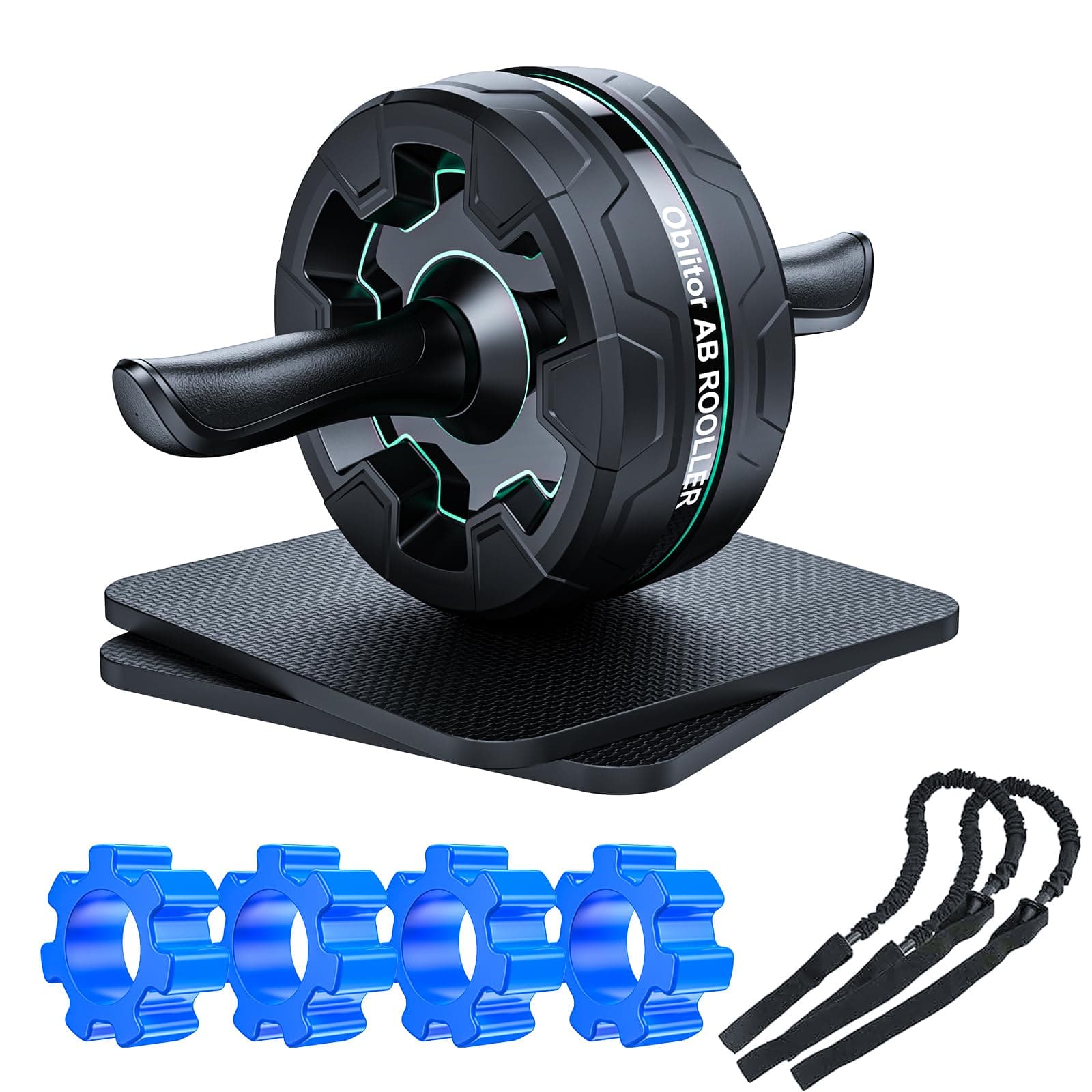 Ab Roller Wheel Abs Workout Equipment 4 In 1 Removable with Resistance Bands Knee Pad Massage Gear Ab Exercise Wheels for Men Women Core Abdominal Strength Training Home Gym Fitness