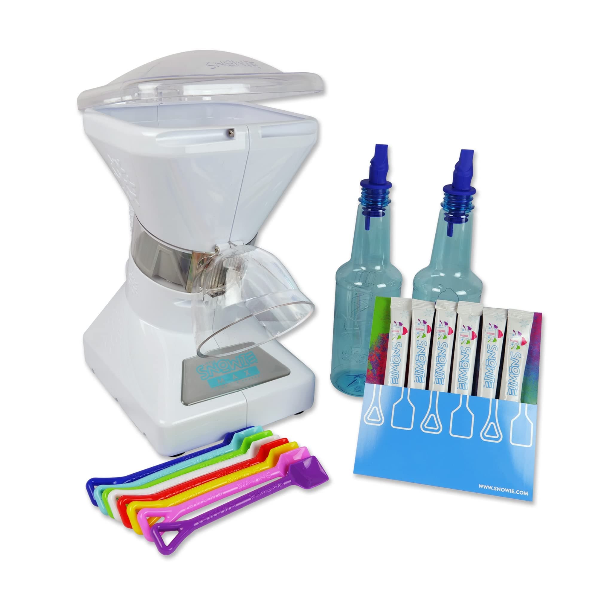 SNOWIE - Little Snowie Max Snow Cone Machine - Premium Shaved Ice Maker, With Powder Sticks Syrup Mix, 6-Stick Kit, White